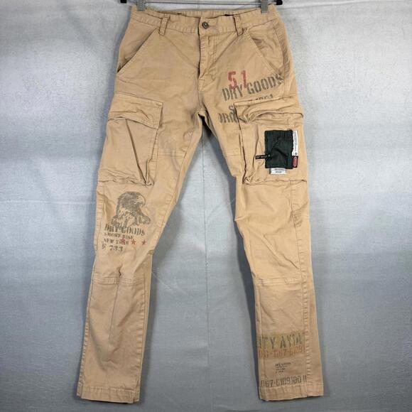 Smoke Rise Cargo Pants Mens 30x32 Khaki Skinny Patchwork Dry Goods Pockets - Picture 1 of 8